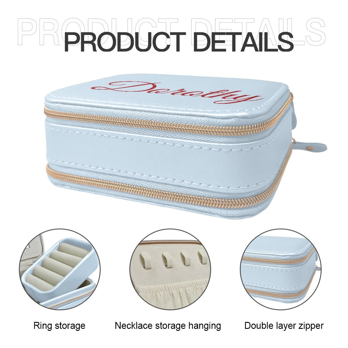 Personalized Zippered Travel Jewelry Case with Name - Pink or Blue