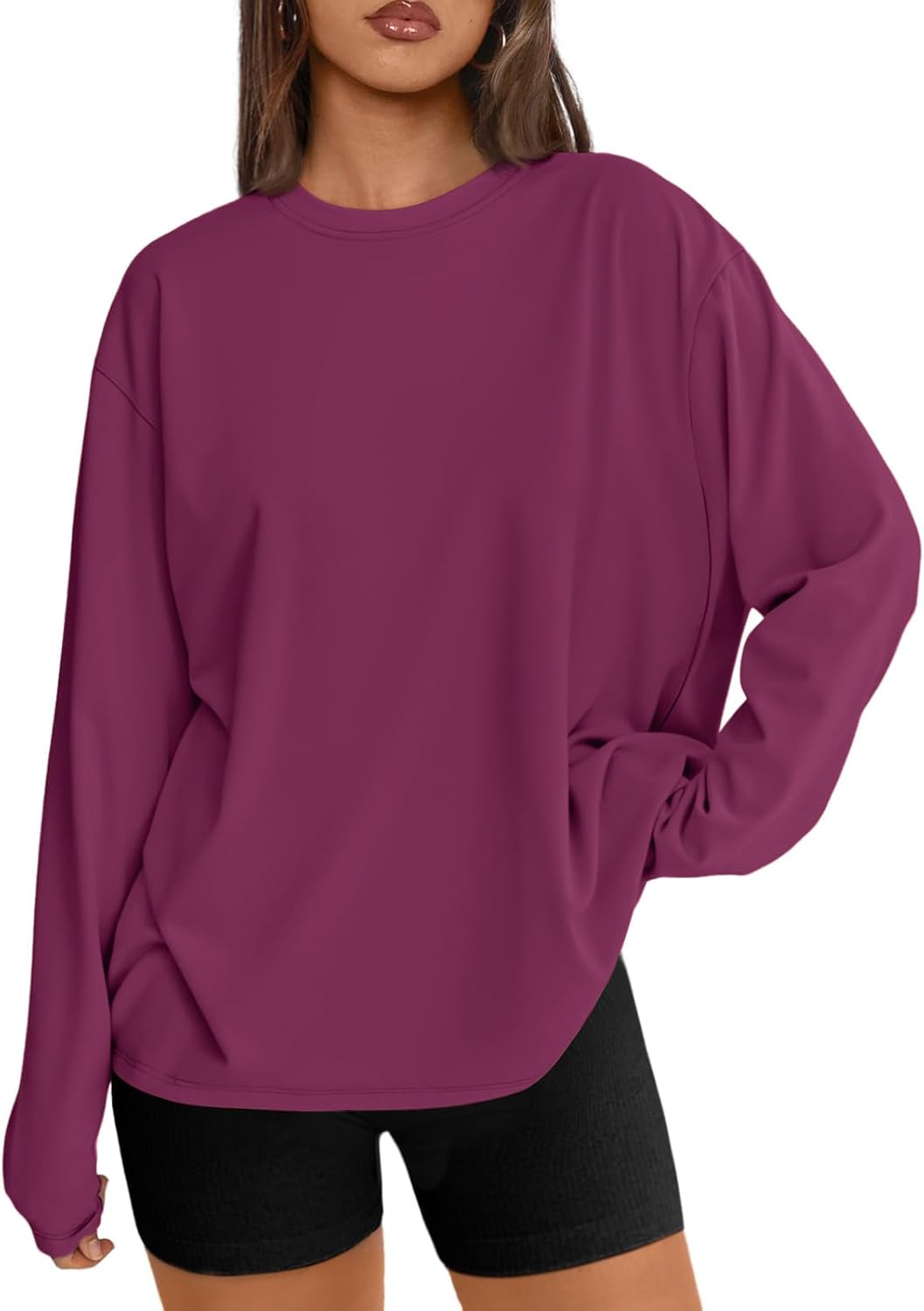Women's Oversized Long Sleeve T-Shirt Casual Crewneck Basic Tee