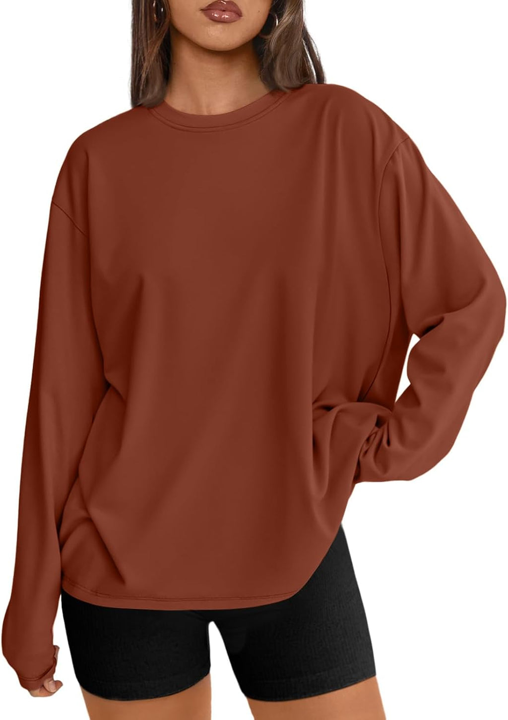 Women's Oversized Long Sleeve T-Shirt Casual Crewneck Basic Tee