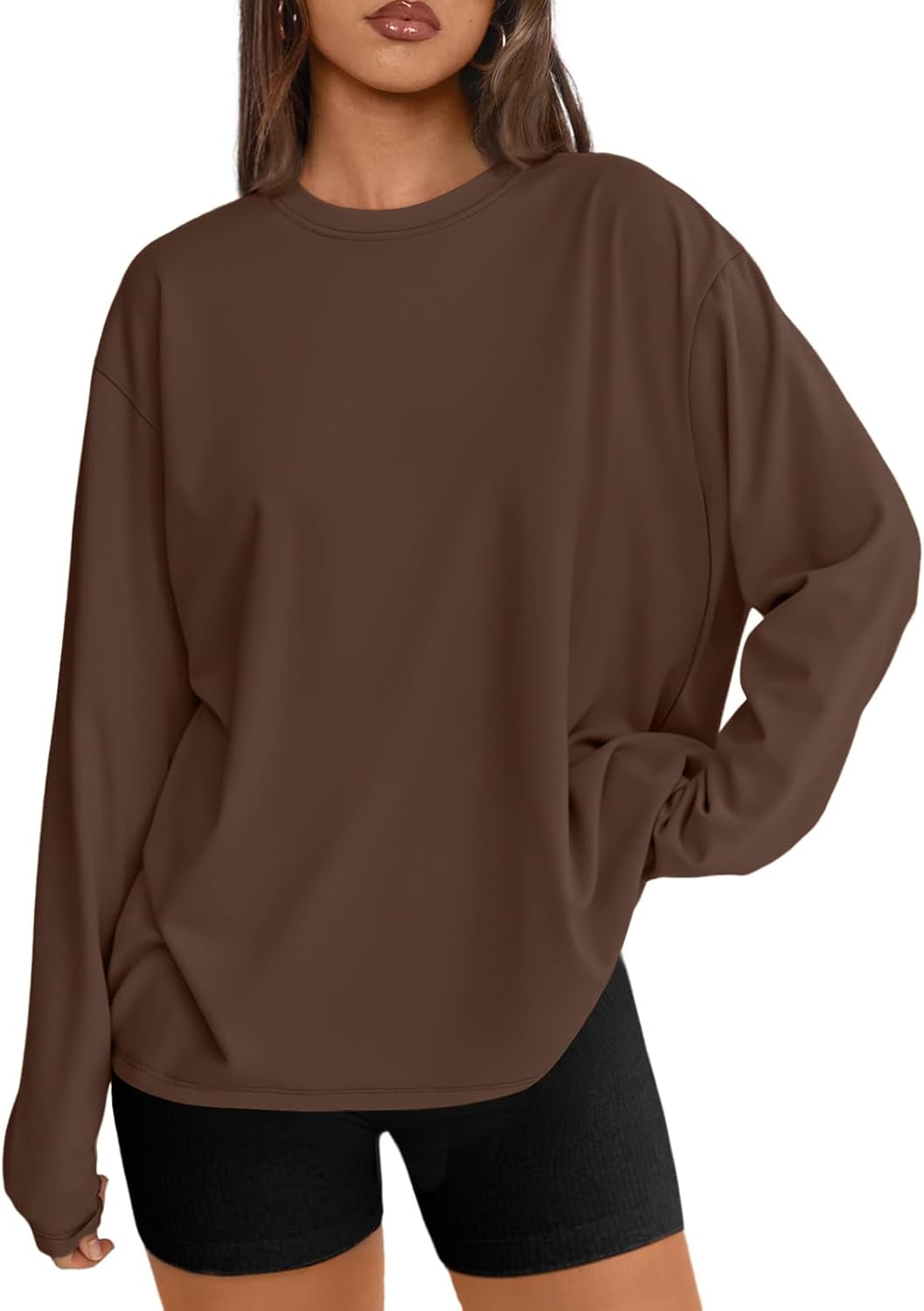 Women's Oversized Long Sleeve T-Shirt Casual Crewneck Basic Tee
