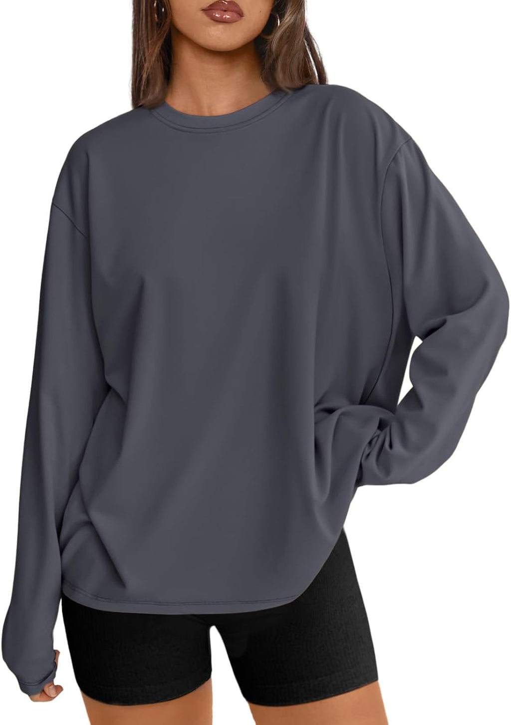 Women's Oversized Long Sleeve T-Shirt Casual Crewneck Basic Tee