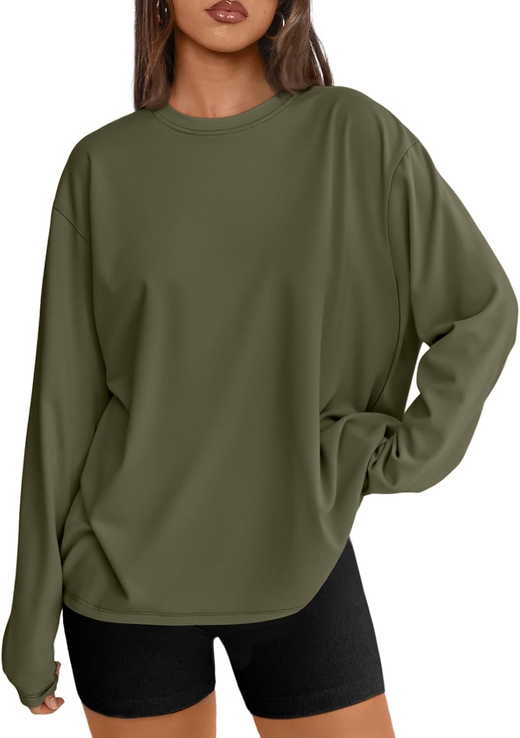 Women's Oversized Long Sleeve T-Shirt Casual Crewneck Basic Tee