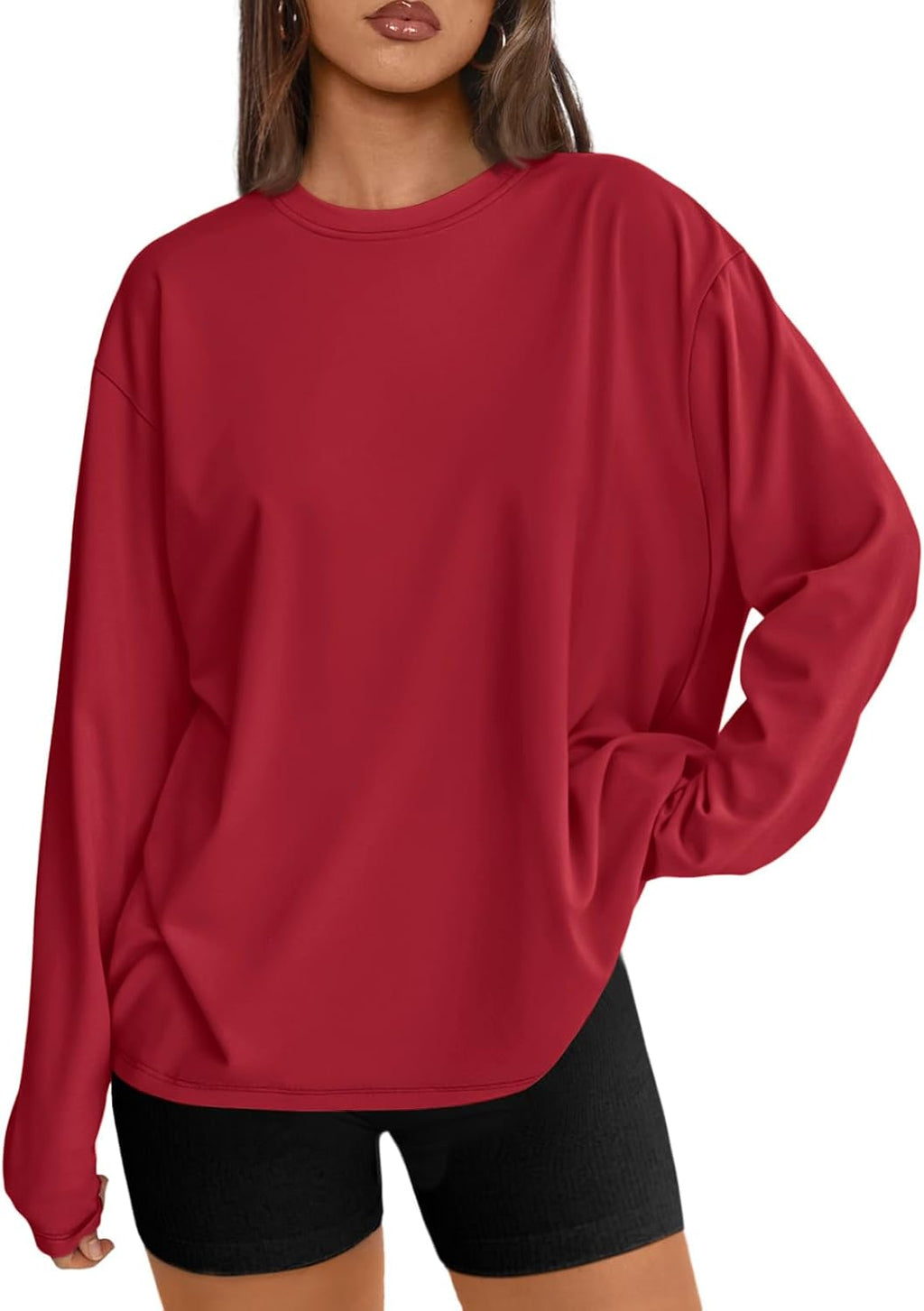 Women's Oversized Long Sleeve T-Shirt Casual Crewneck Basic Tee