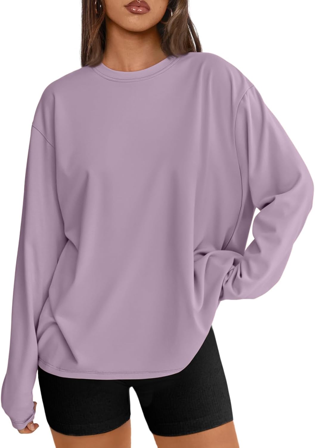 Women's Oversized Long Sleeve T-Shirt Casual Crewneck Basic Tee