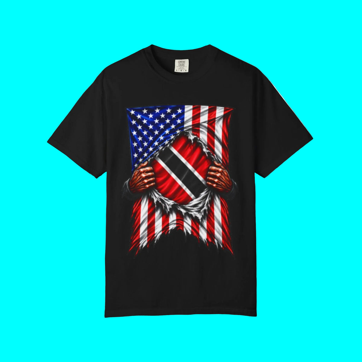 Trinidad and Tobago Flag + USA Flag Heritage T-shirt | Trinidadian + American Flag Cultura 4th Of July | Funny Viral Latino Tees | Heavyweight Cotton