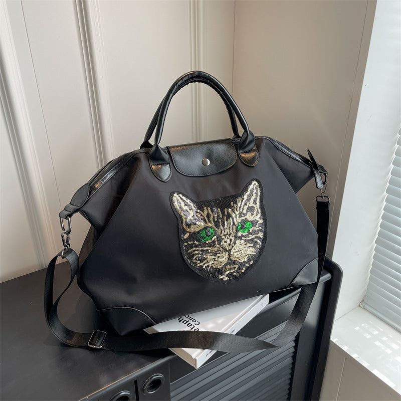 Women's Oversized Portable Cartoon Cat Head Korean Travel Bags