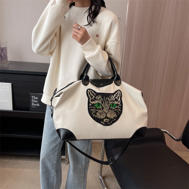 Women's Oversized Portable Cartoon Cat Head Korean Travel Bags