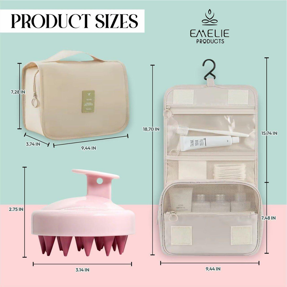 Toiletry Bag Travel Organizer with Hanging Hook Large Water-Resistant