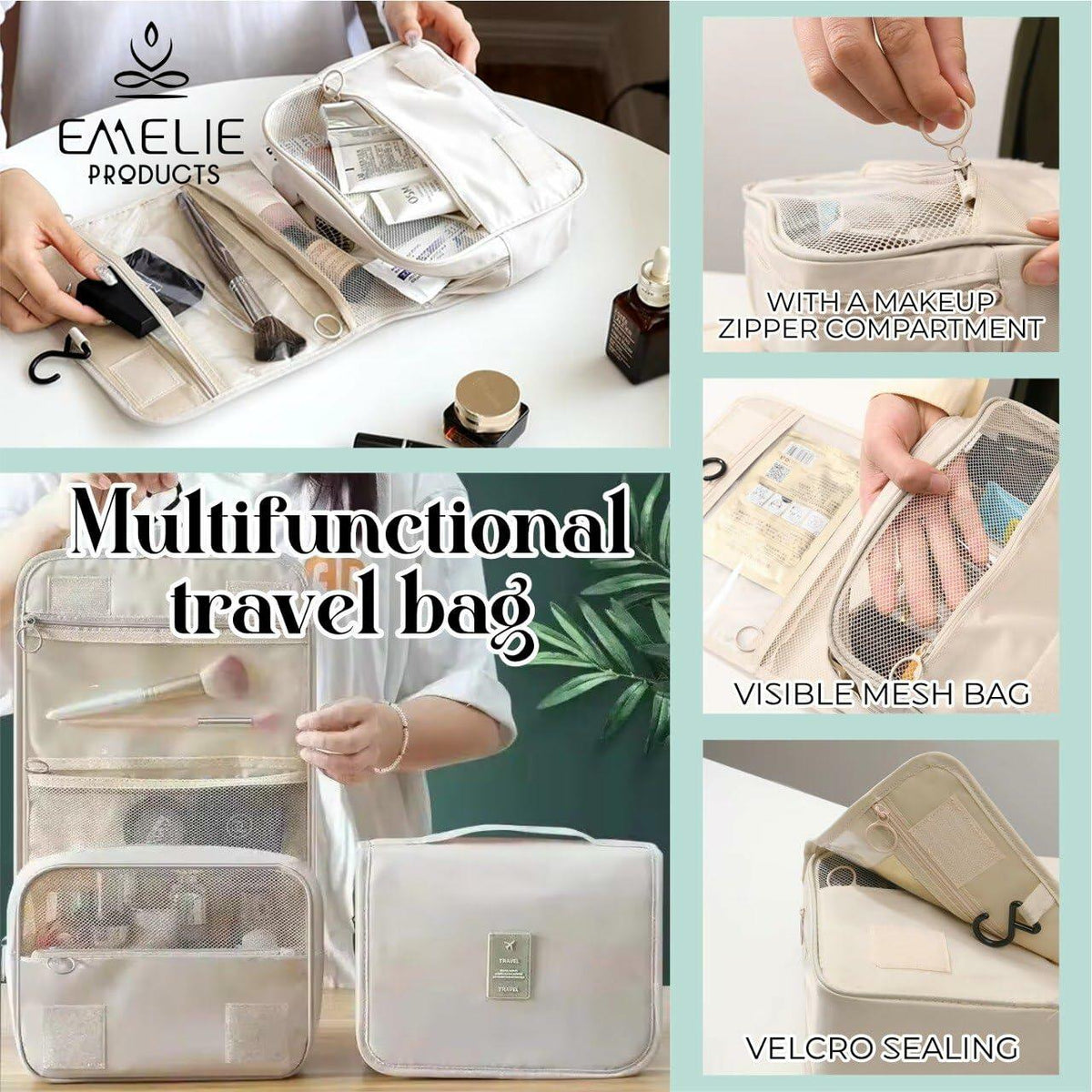 Toiletry Bag Travel Organizer with Hanging Hook Large Water-Resistant