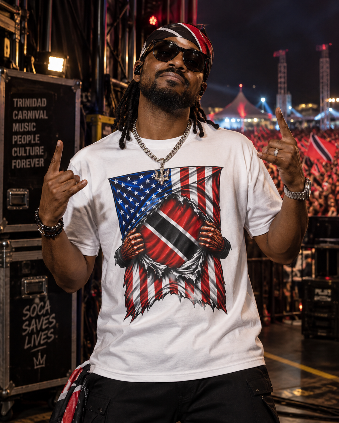 Trinidad and Tobago Flag + USA Flag Heritage T-shirt | Trinidadian + American Flag Cultura 4th Of July | Funny Viral Latino Tees | Heavyweight Cotton